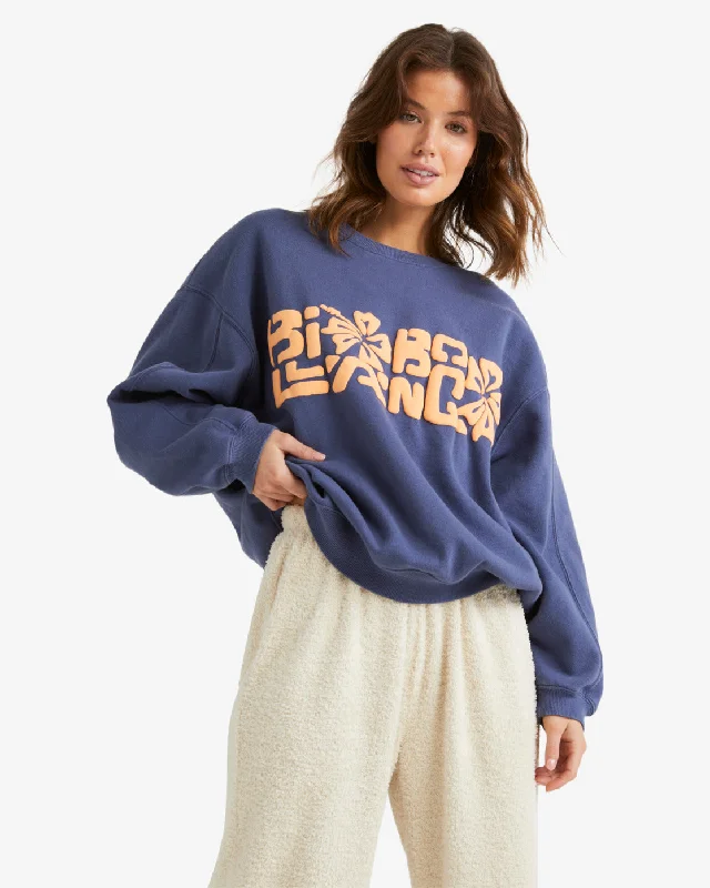 Billabong Tiki Vibes Kendall Crew Sweatshirt-Blue Surf Casual Hoodie Sweatshirt Wear