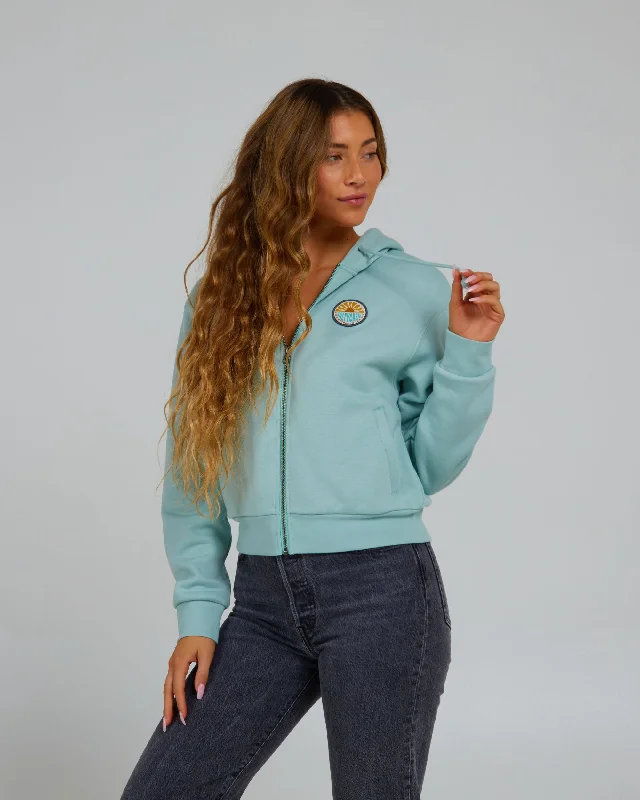 Sun Days Hooded Zip Through Fleece - Cloud Blue Colorblock Hoodie Sweatshirt