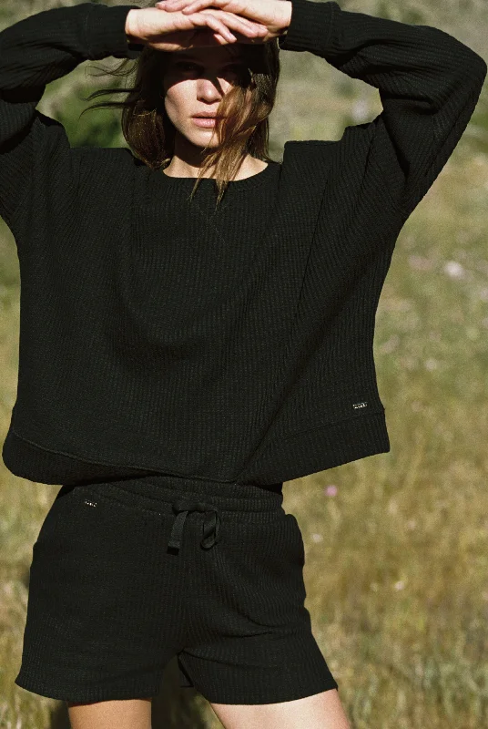 Relaxed fit structured sweater - Black Winter Hoodie Sweatshirt