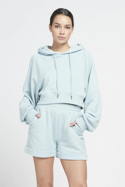 Katie cotton blend cropped hoodie - Ice Blue Soft Cotton Hoodie