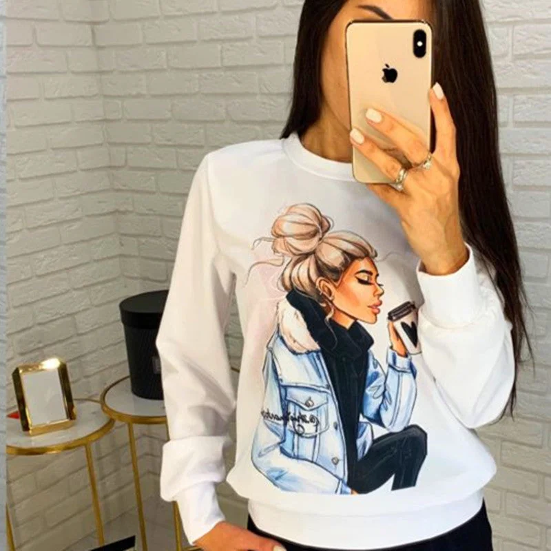 Cute Sweatshirt Women Ladies Long Sleeve White Black Red Sweat Femme Autumn Winter Clothing 2019 Characters Busos Para Mujer Women’s Zip-up Hoodies