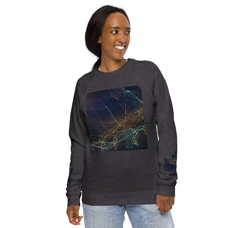 Eco-Chic Unisex Raglan Sweatshirt with Abstract Design - Shop Now! Comfortable Women’s Hoodies