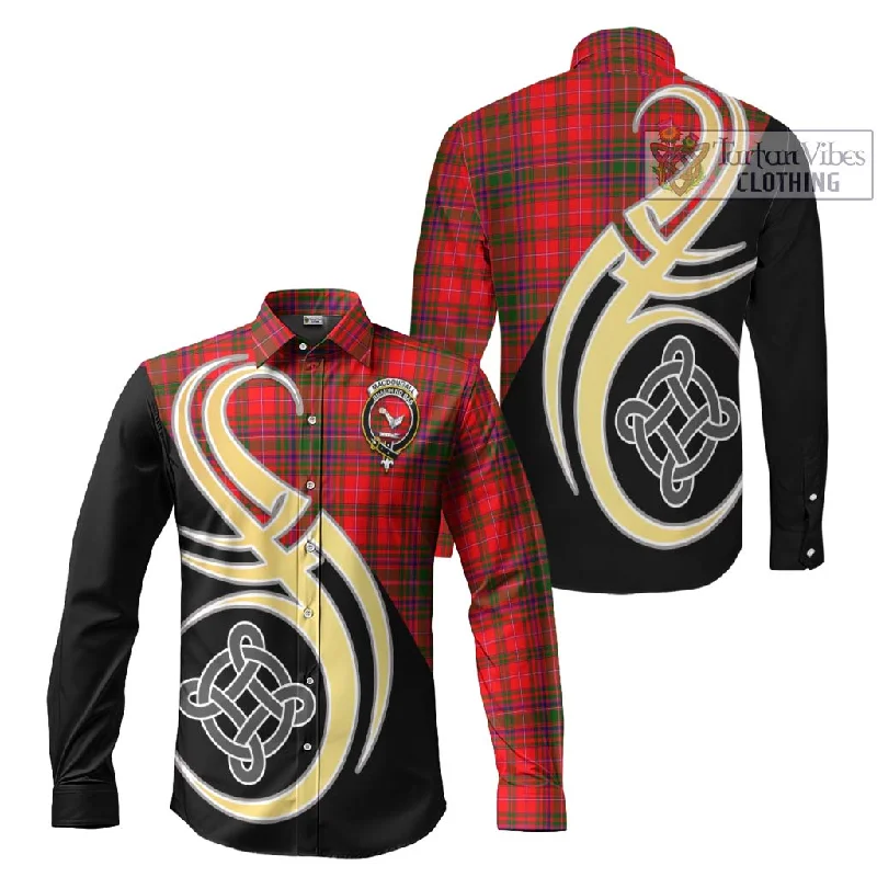 MacDougall Modern Tartan Long Sleeve Button Shirt with Family Crest and Celtic Symbol Style MacDougall Modern Tartan Long Sleeve Button Shirt with Family Crest and Celtic Symbol Style