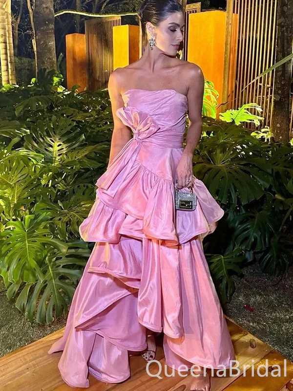 Sexy Strapless Pink Bow Knot A-line Evening Gown Long Prom Dresses with Ruffles ,WGP678 Sexy Strapless Pink Bow Knot A-line Evening Gown Long Prom Dresses with Ruffles ,WGP678