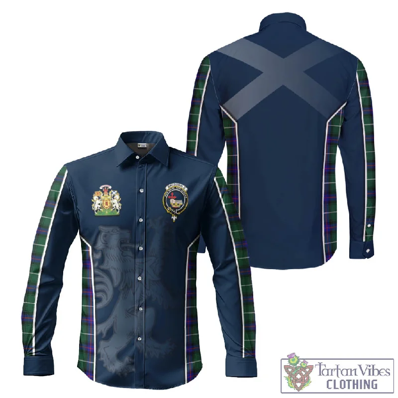 MacDonald of the Isles Hunting Modern Tartan Long Sleeve Button Up Shirt with Family Crest and Lion Rampant Vibes Sport Style MacDonald of the Isles Hunting Modern Tartan Long Sleeve Button Up Shirt with Family Crest and Lion Rampant Vibes Sport Style