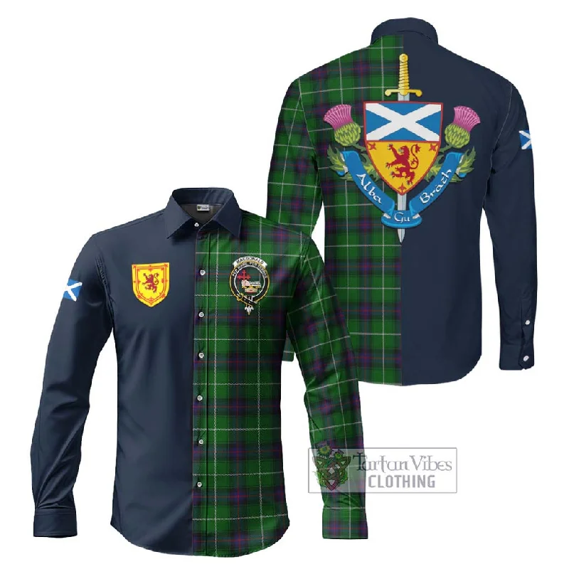 MacDonald of The Isles Tartan Long Sleeve Button Shirt Alba with Scottish Lion Royal Arm Half Style MacDonald of The Isles Tartan Long Sleeve Button Shirt Alba with Scottish Lion Royal Arm Half Style
