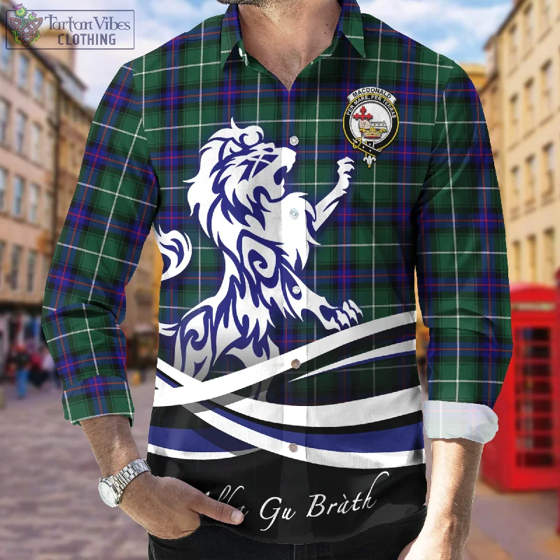 MacDonald of the Isles Hunting Modern Tartan Long Sleeve Button Up Shirt with Alba Gu Brath Regal Lion Emblem MacDonald of the Isles Hunting Modern Tartan Long Sleeve Button Up Shirt with Alba Gu Brath Regal Lion Emblem