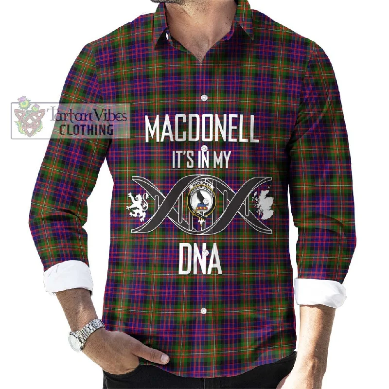 MacDonell of Glengarry Modern Tartan Long Sleeve Button Shirt with Family Crest DNA In Me Style MacDonell of Glengarry Modern Tartan Long Sleeve Button Shirt with Family Crest DNA In Me Style