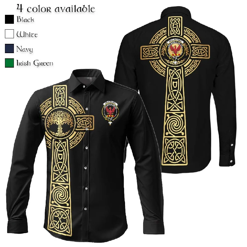MacDonell of Keppoch Clan Mens Long Sleeve Button Up Shirt with Golden Celtic Tree Of Life MacDonell of Keppoch Clan Mens Long Sleeve Button Up Shirt with Golden Celtic Tree Of Life