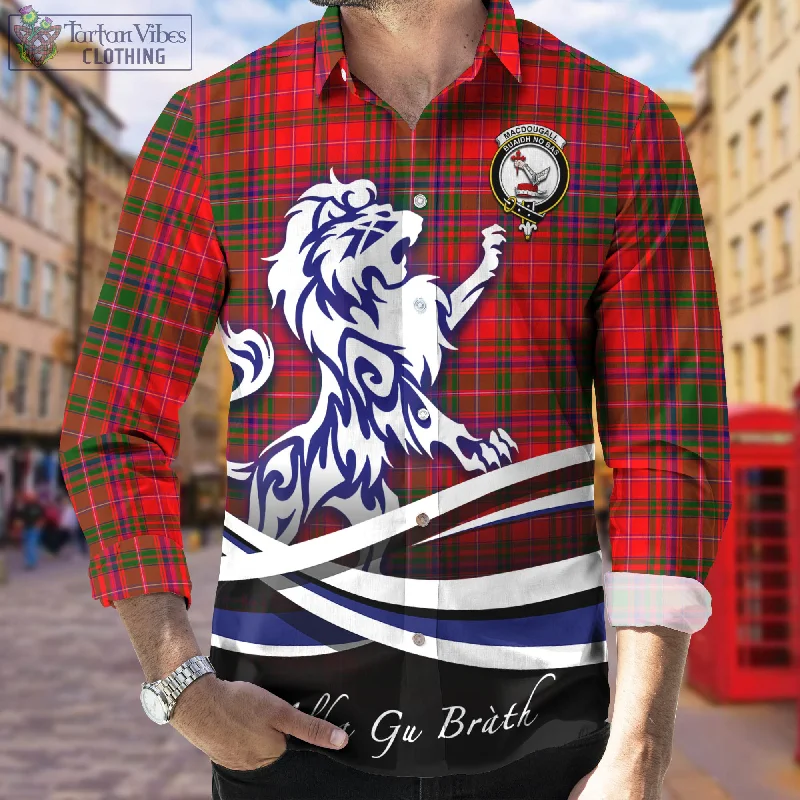 MacDougall Modern Tartan Long Sleeve Button Up Shirt with Alba Gu Brath Regal Lion Emblem