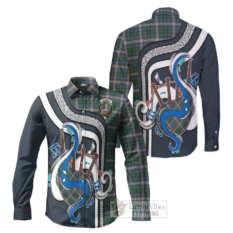 MacDouall Tartan Long Sleeve Button Shirt with Epic Bagpipe Style