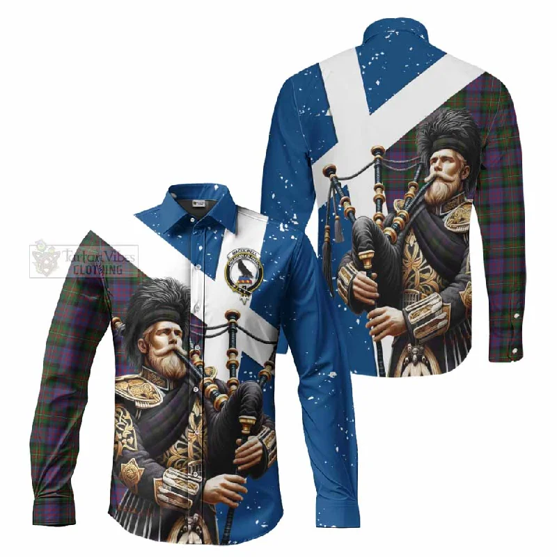 MacDonell (McDonell) Tartan Long Sleeve Button Shirt with Family Crest Scottish Bagpiper Vibes MacDonell (McDonell) Tartan Long Sleeve Button Shirt with Family Crest Scottish Bagpiper Vibes