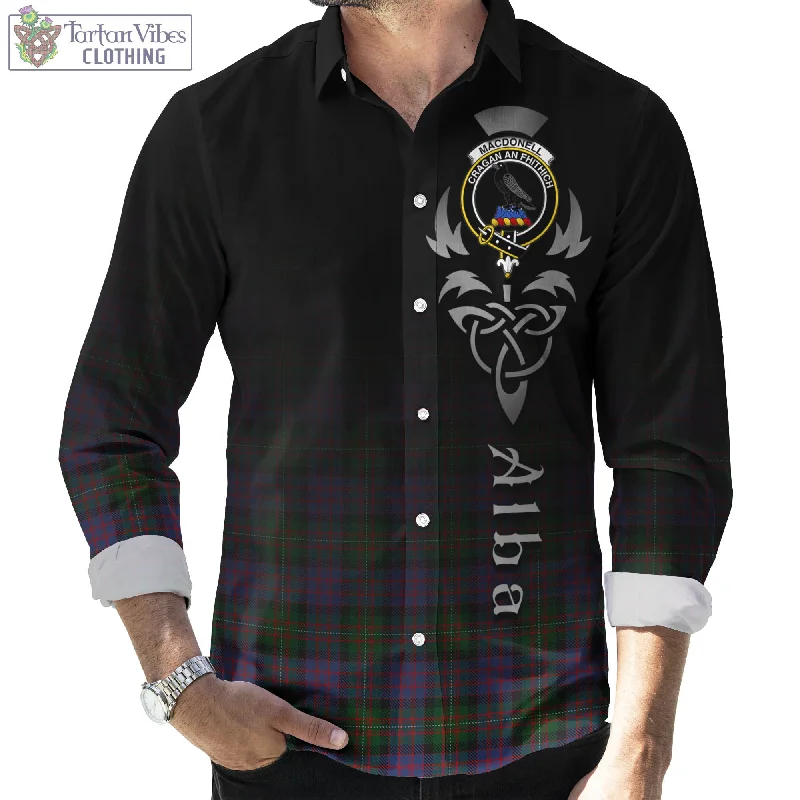 MacDonell (McDonell) Tartan Long Sleeve Button Up Featuring Alba Gu Brath Family Crest Celtic Inspired MacDonell (McDonell) Tartan Long Sleeve Button Up Featuring Alba Gu Brath Family Crest Celtic Inspired