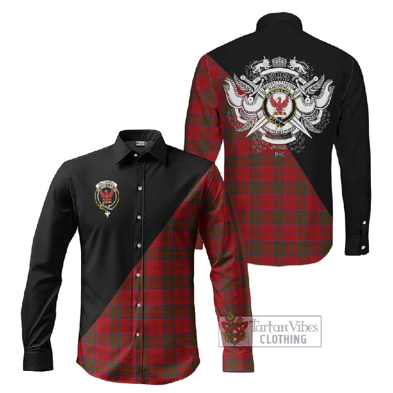 MacDonell of Keppoch Tartan Long Sleeve Button Shirt with Family Crest and Military Logo Style MacDonell of Keppoch Tartan Long Sleeve Button Shirt with Family Crest and Military Logo Style