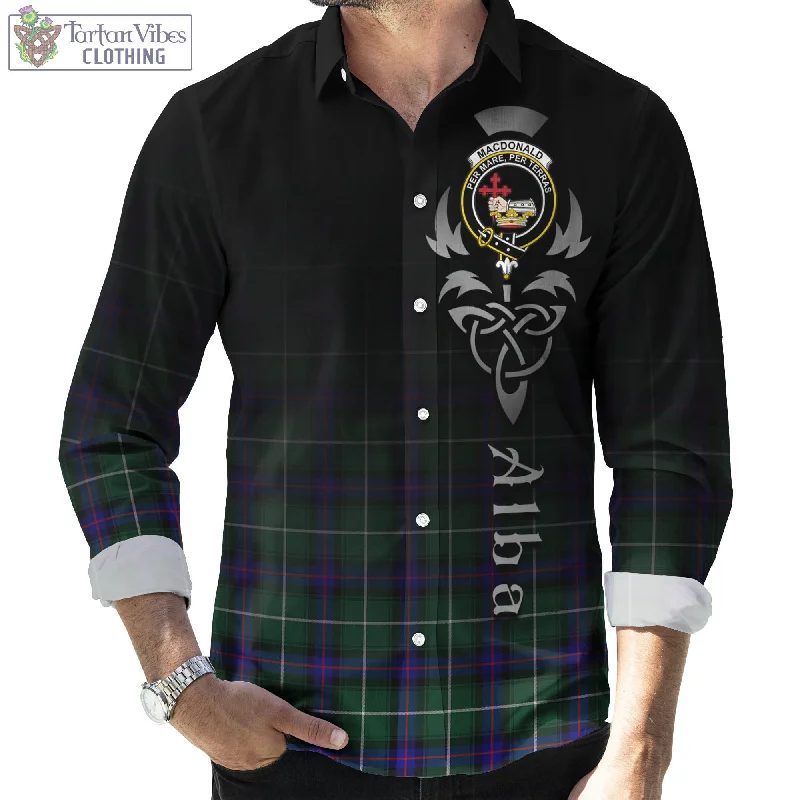 MacDonald of the Isles Hunting Modern Tartan Long Sleeve Button Up Featuring Alba Gu Brath Family Crest Celtic Inspired MacDonald of the Isles Hunting Modern Tartan Long Sleeve Button Up Featuring Alba Gu Brath Family Crest Celtic Inspired
