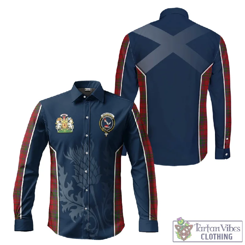 MacDougall (McDougall) Tartan Long Sleeve Button Up Shirt with Family Crest and Scottish Thistle Vibes Sport Style MacDougall (McDougall) Tartan Long Sleeve Button Up Shirt with Family Crest and Scottish Thistle Vibes Sport Style