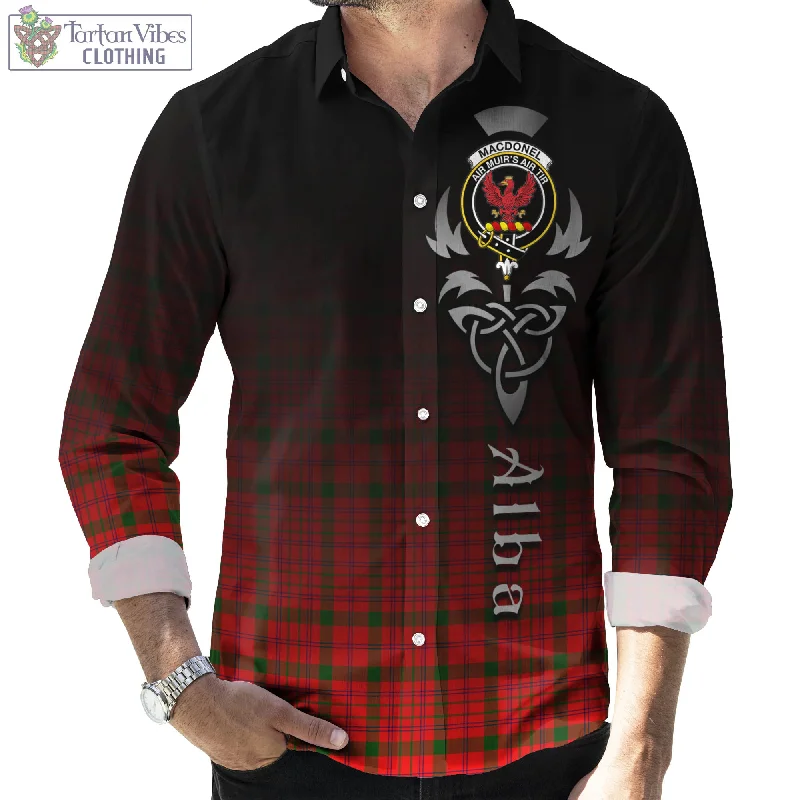 MacDonell of Keppoch Modern Tartan Long Sleeve Button Up Featuring Alba Gu Brath Family Crest Celtic Inspired MacDonell of Keppoch Modern Tartan Long Sleeve Button Up Featuring Alba Gu Brath Family Crest Celtic Inspired