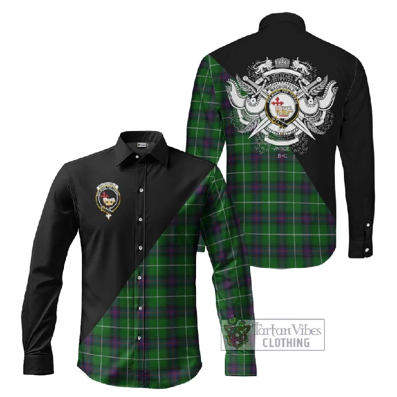 MacDonald of The Isles Tartan Long Sleeve Button Shirt with Family Crest and Military Logo Style MacDonald of The Isles Tartan Long Sleeve Button Shirt with Family Crest and Military Logo Style
