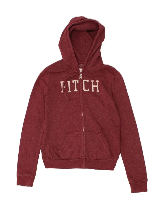 ABERCROMBIE & FITCH Womens Graphic Zip Hoodie Sweater UK 6 XS Maroon Best sweaters for hiking