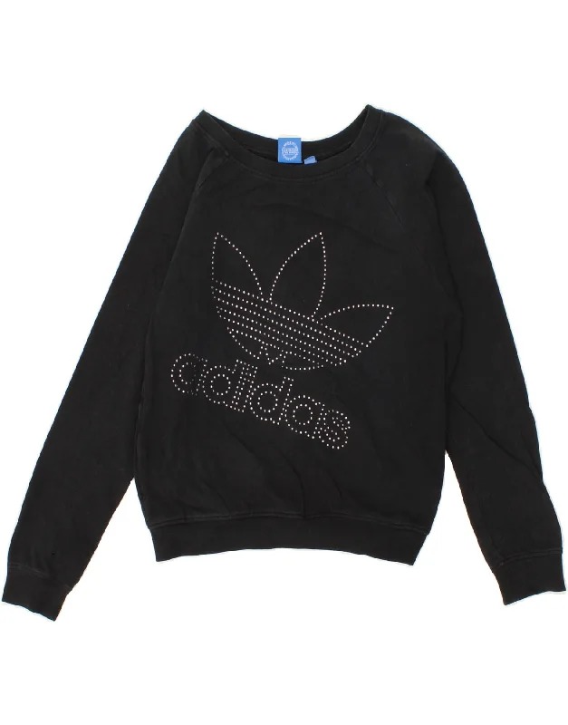 ADIDAS Womens Oversized Graphic Sweatshirt Jumper UK 10 Small  Black Cotton sweaters