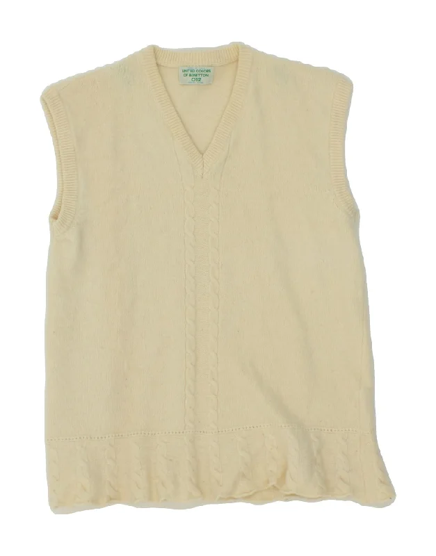 BENETTON Womens Vest Tank Top UK 12 Medium Off White Wool Fashionable sweaters