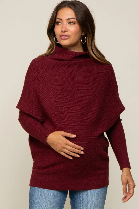 Burgundy Funnel Neck Dolman Sleeve Maternity Sweater Nike sweaters