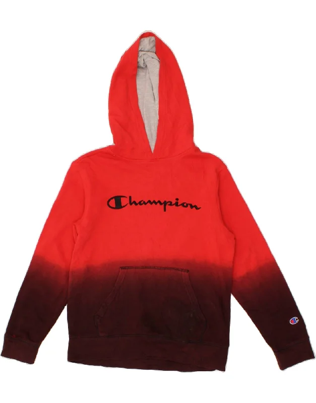 CHAMPION Womens Graphic Hoodie Jumper UK 14 Medium Red Colourblock Cotton Acrylic sweaters