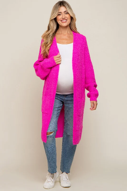 Fuchsia Chunky Waffle Knit Maternity Cardigan Luxury sweaters