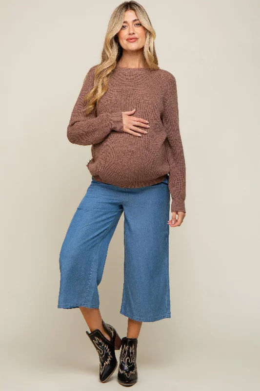 Mocha Back Cutout Lace Accent Maternity Sweater Travel-friendly sweaters