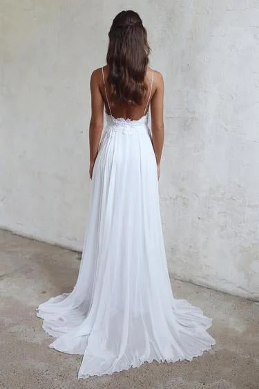 Backless Beach White Cheap Spaghtti Straps Bridal Wedding Dress WK67 Off-shoulder Bridal Dress