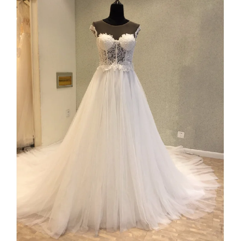 Cap Sleeves Formal Online Inexpensive Long Wedding Dress for Brides, WG1210 Wedding Gown Set