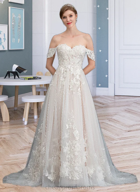 Caroline Ball-Gown/Princess Sweetheart Sweep Train Tulle Wedding Dress STIP0013685 Floral Lace Wedding