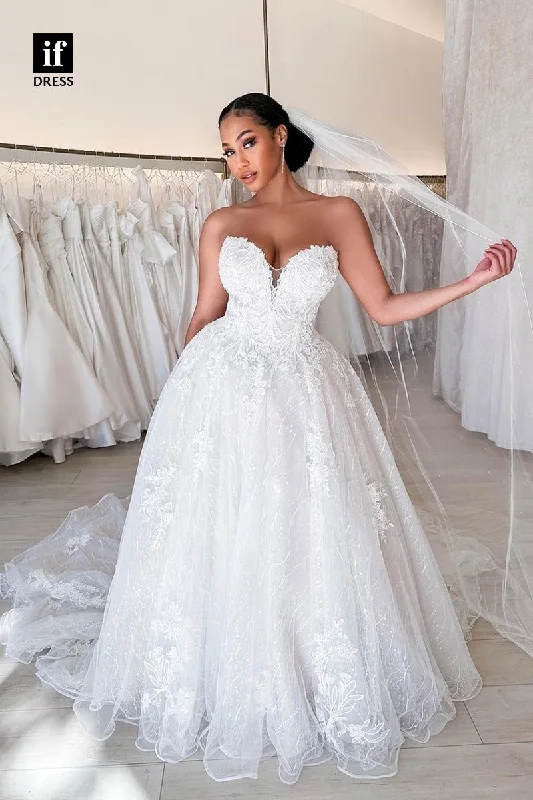 71053 - Attractive Off Shoulder A-Line Lace Appliques Boho Wedding Dress Sparkle Bridal Dress