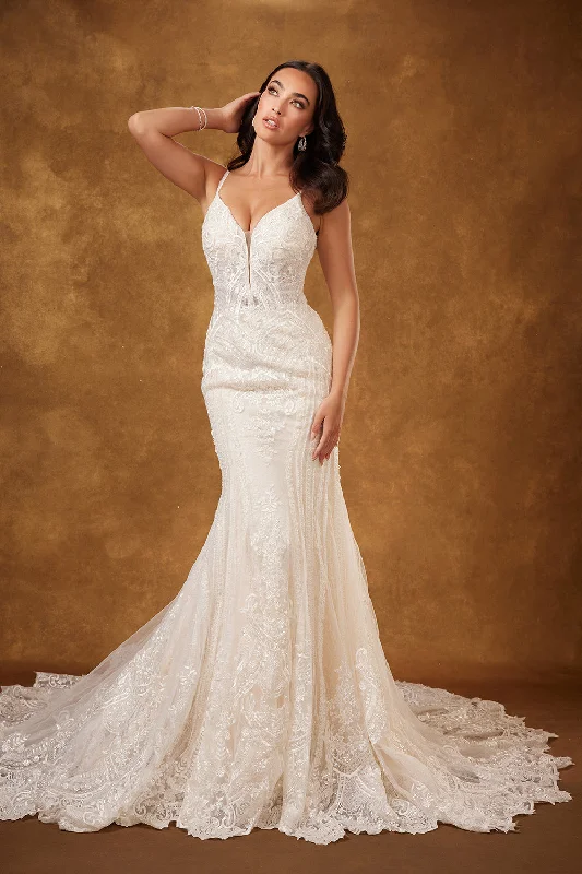 Lace V-Neck Mermaid Bridal Gown by Abby Lane 97128 Sheer Wedding Dress