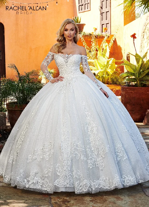 Off Shoulder Long Sleeve Bridal Gown by Rachel Allan RB6112 Lace Wedding Gown