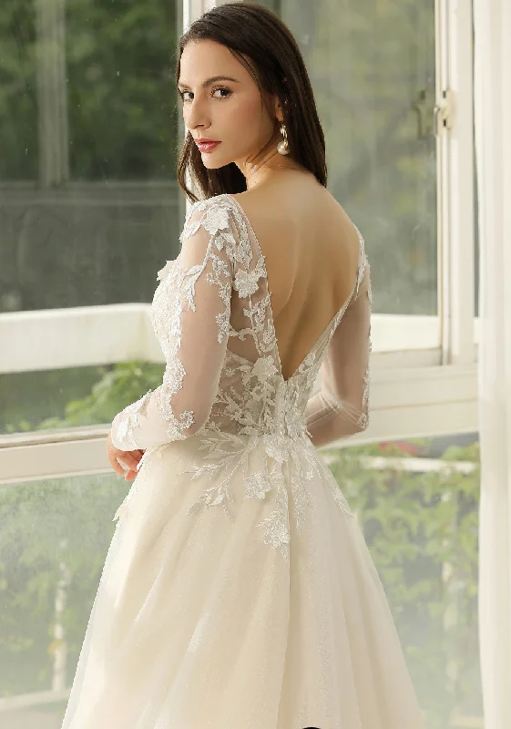 Princess Lace Wedding Dress with Long sleeves Classic Lace Gown