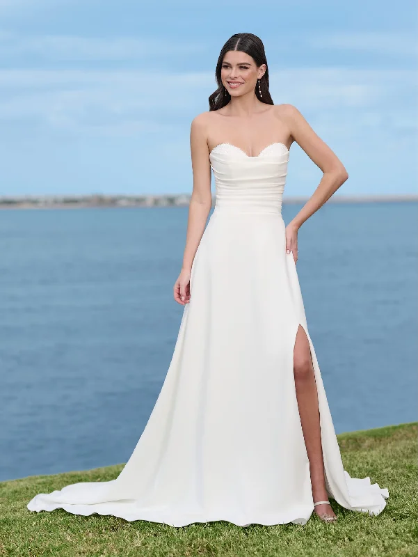 Strapless Slit Bridal Gown by Adrianna Papell 45005 Romantic Satin Dress