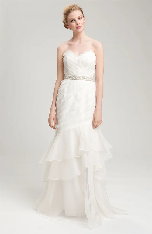 Theia Strapless Silk Organza Mermaid Wedding Gown - White Luxury Wedding Dress