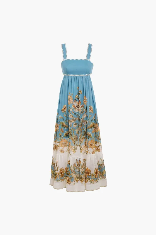 Blue Daisy Floral Chintz Tiered Midi Dress Sexy little black midi dresses