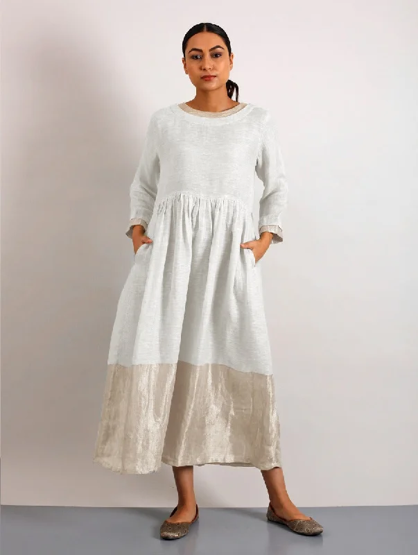 Estelle Metallic Linen Midi-Dress with Pockets - Ivory Strapless midi dresses