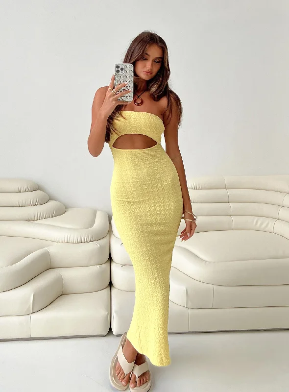 Talena Strapless Midi Dress Yellow Hot new arrivals in midi dresses