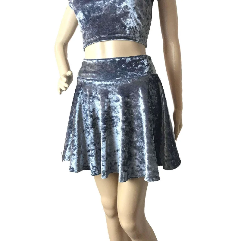 Skater Skirt - Silver Gray Crushed Velvet Chic unclassified skirts