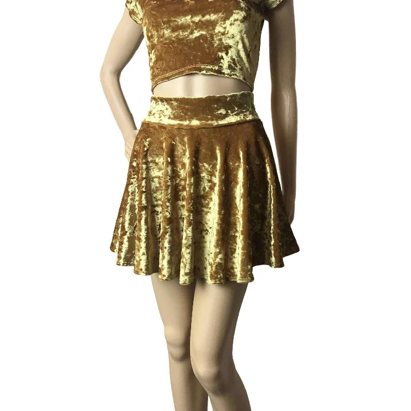 Skater Skirt - Gold Crushed Velvet Holiday unclassified skirts