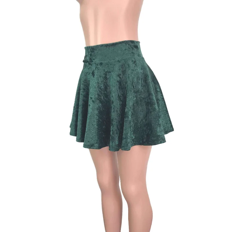 Skater Skirt - Hunter Green Crushed Velvet Lounge unclassified skirts