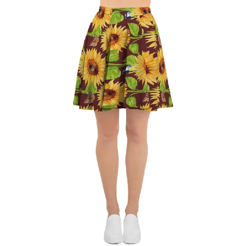 Sunflower With Bird And Butterfly Women's Skirt Affordable unclassified skirts