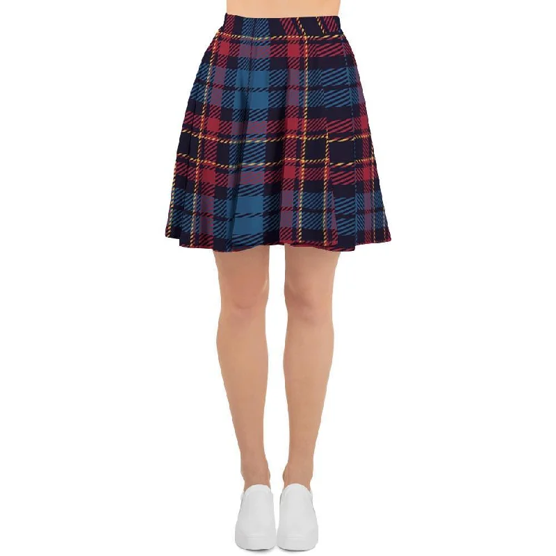 Tartan Red And Blue Plaid Women's Skirt Summer unclassified skirts