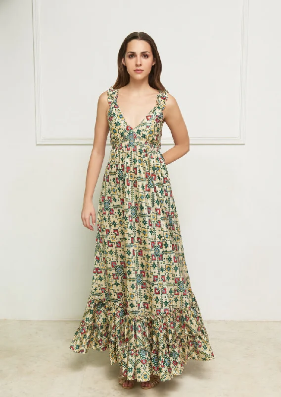 Leaves of Grass, New York Mosaic handprinted maxi Velvet maxi dresses