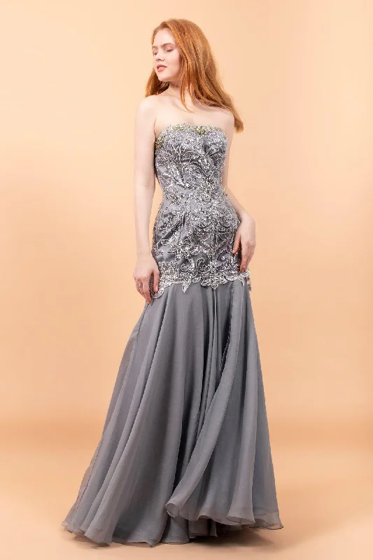 Prom Long Strapless Beaded Formal Chiffon Dress Edgy maxi dresses