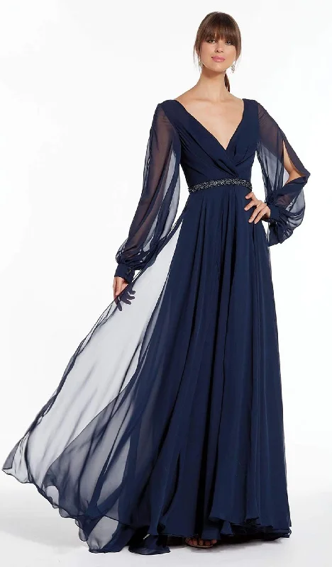 Alyce Paris - Sheer Long Sleeve V-Neck Chiffon Gown 27295 Girls' party dresses