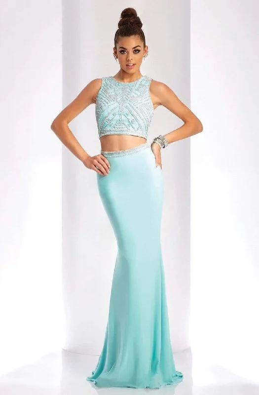 Clarisse - Two-Piece Crystal Embellished Crop Top Long Sheath Gown 3438 - 1 pc Seafoam In Size 2 Available Plus size party dresses